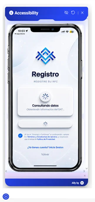 Pantalla de registro de la aplicación YAAKOB